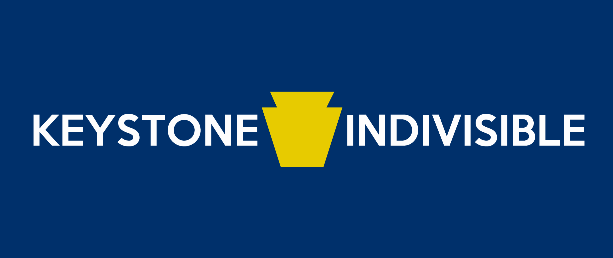 Dark blue background with the words Keystone Indivisible and a yellow keystone symbol between the two words.